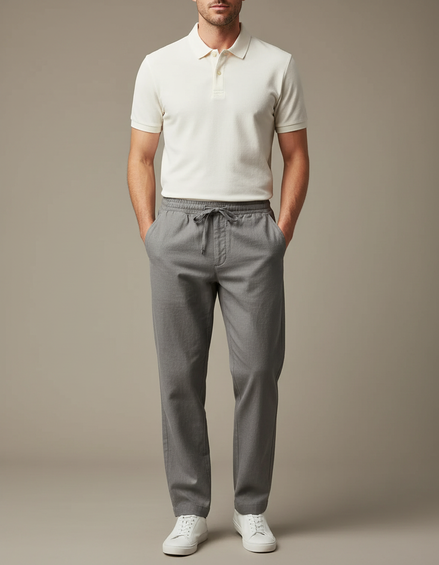 Pantalon Chino Gris Cordon Décontracté Homme Coton