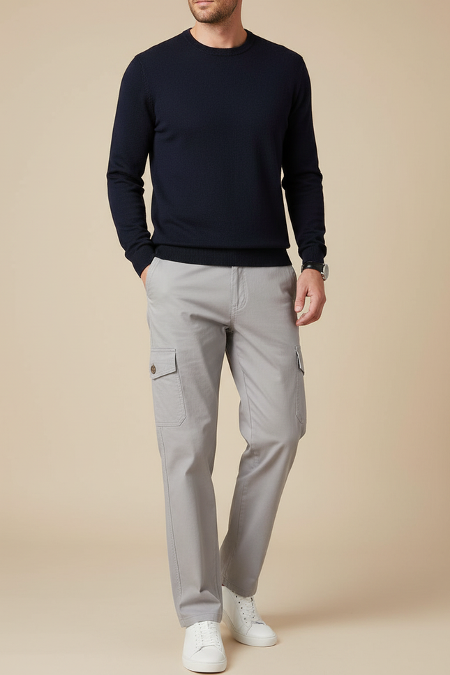 Pantalon Chino Cargo Gris Droit Décontracté Homme - Coton