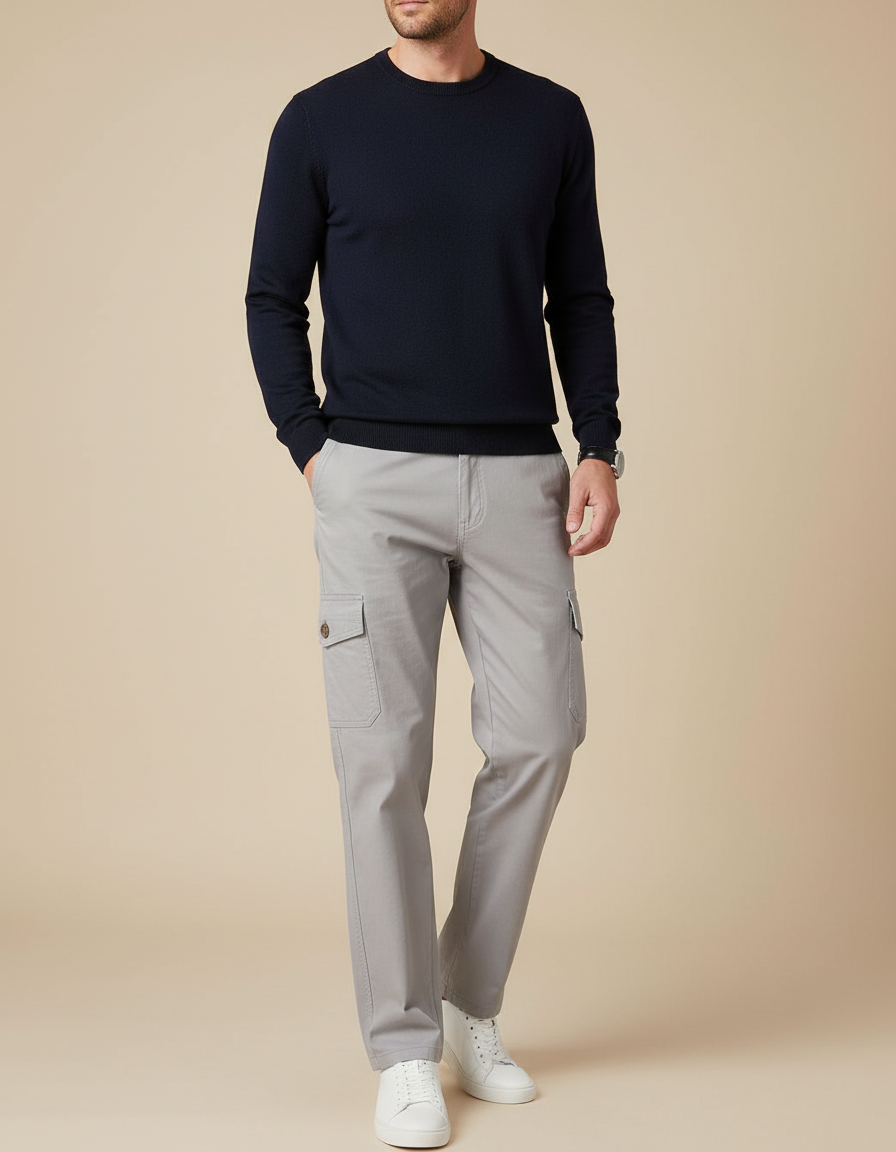 Pantalon Chino Cargo Gris Droit Décontracté Homme - Coton