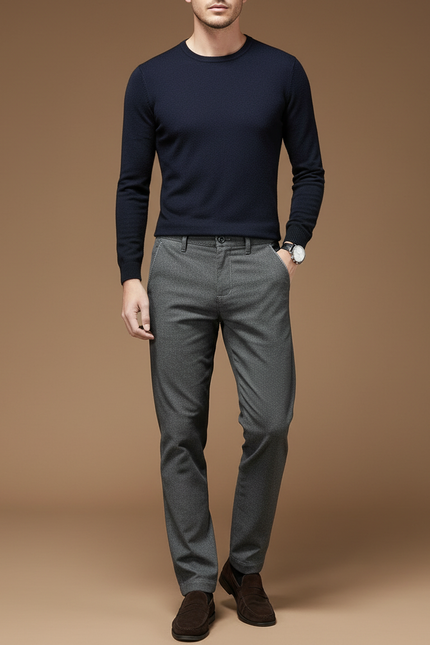 Pantalon Chino Gris Slim Micro-Motif Hiver Homme - Laine