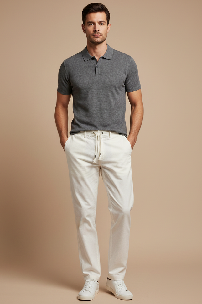 Pantalon Chino Blanc Cordon Coton Décontracté Homme