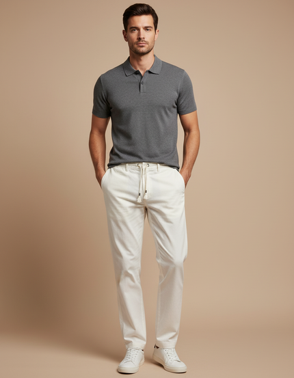 Pantalon Chino Blanc Cordon Coton Décontracté Homme