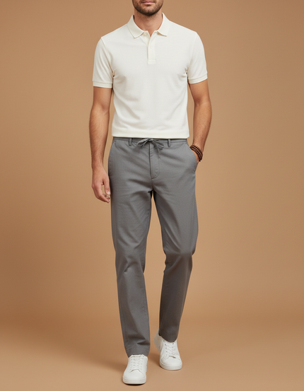 Pantalon Chino Gris Coton Cordon Ample Décontracté