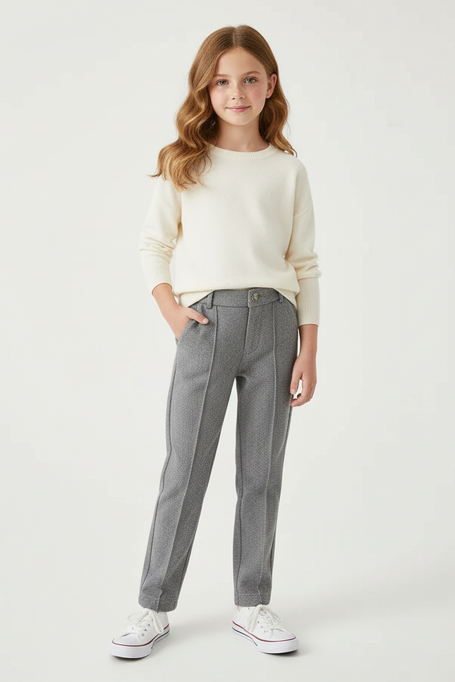 Pantalon Chino Gris Enfant Droit Décontracté Texturé - Laine