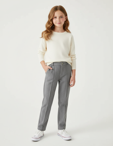 Pantalon Chino Gris Enfant Droit Décontracté Texturé - Laine
