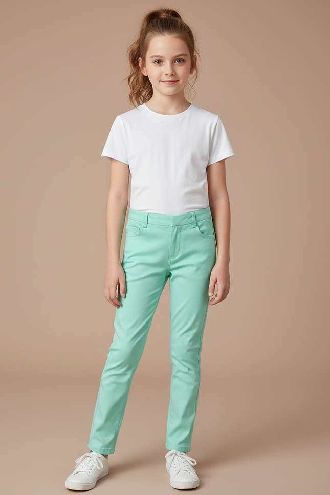 Pantalon Chino Vert Menthe Coton Slim Fille