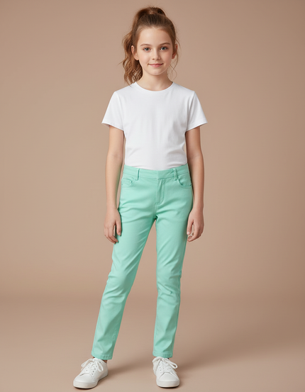 Pantalon Chino Vert Menthe Coton Slim Fille