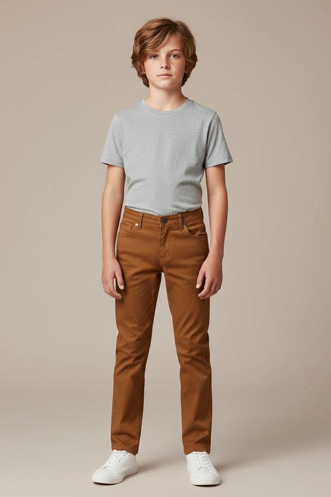 Pantalon Chino Marron Coton Slim Garçon