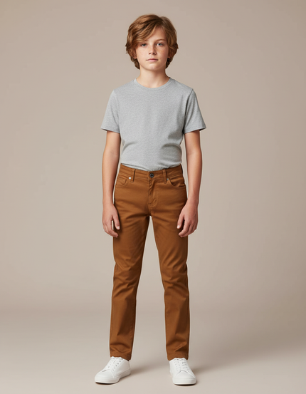 Pantalon Chino Marron Coton Slim Garçon