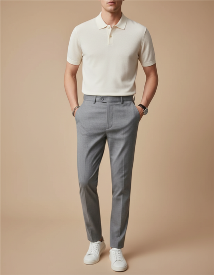 Pantalon Chino Gris Rayures Fines Élégant Slim Homme - Laine