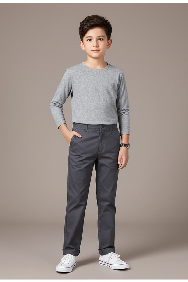Pantalon Chino Gris Coton Droit Confortable Garçon