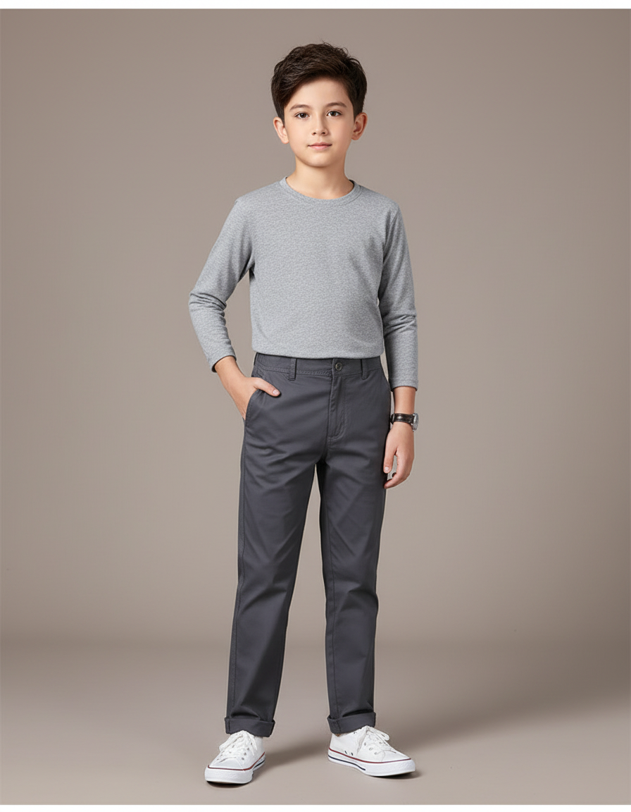 Pantalon Chino Gris Coton Droit Confortable Garçon