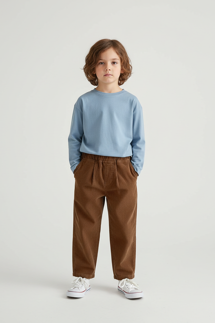 Pantalon Chino Garçon Marron Coupe Ample - Cordé
