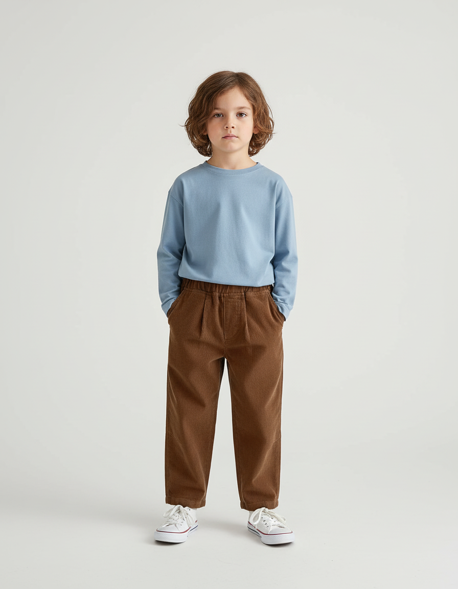 Pantalon Chino Garçon Marron Coupe Ample - Cordé