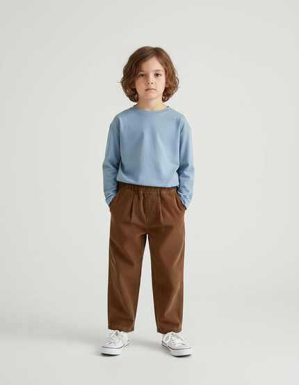 Pantalon Chino Garçon Marron Coupe Ample - Cordé