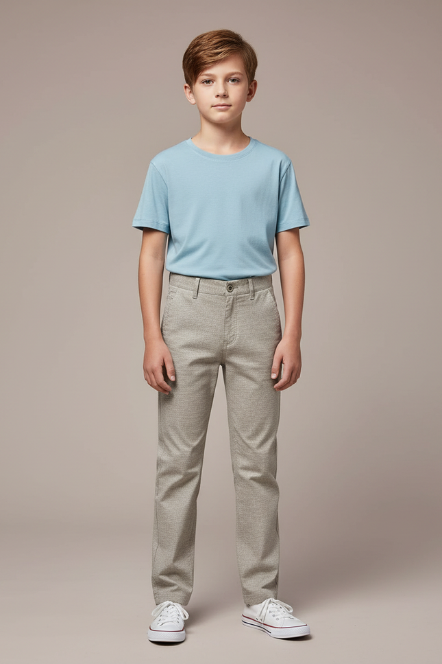 Pantalon Chino Gris Chiné Droit Garçon Décontracté - Gabardine