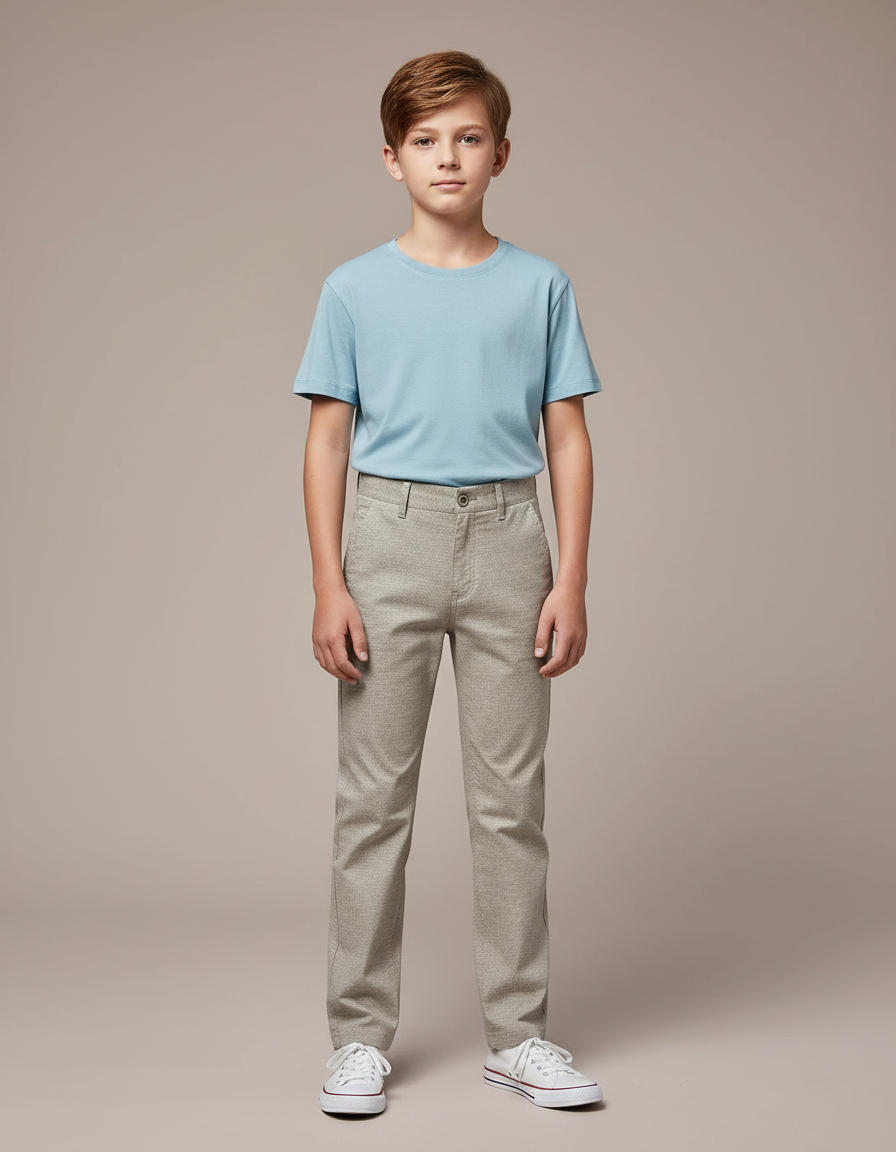 Pantalon Chino Gris Chiné Droit Garçon Décontracté - Gabardine