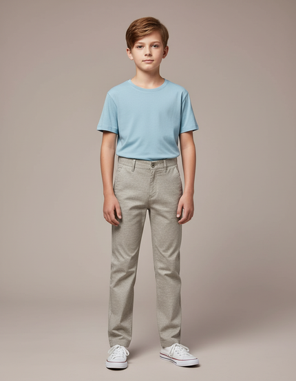 Pantalon Chino Gris Chiné Droit Garçon Décontracté - Gabardine