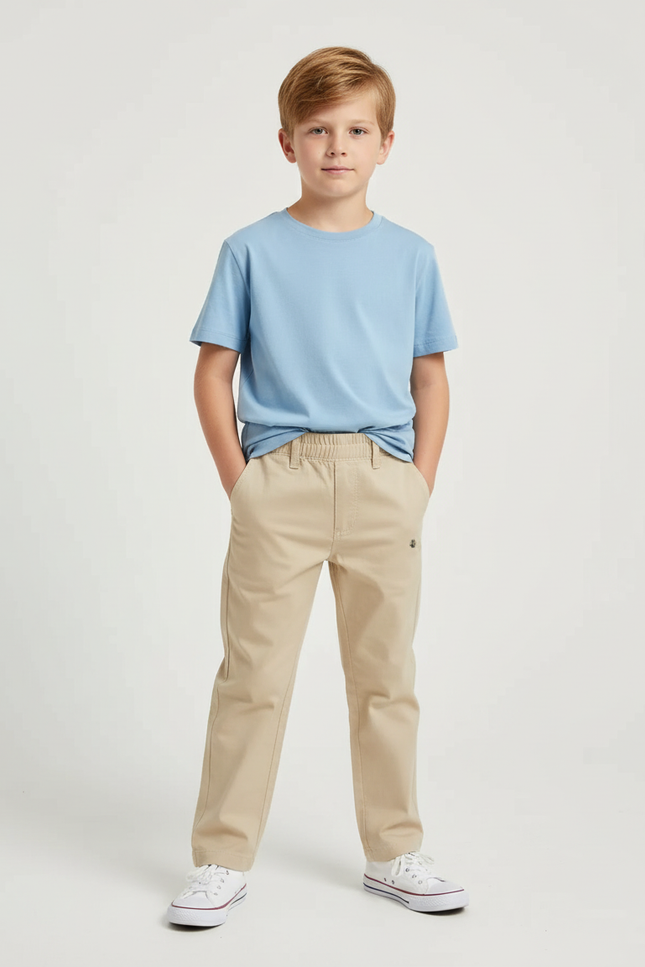 Pantalon Chino Beige Coton Droit Garçon Élastique