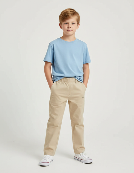 Pantalon Chino Beige Coton Droit Garçon Élastique