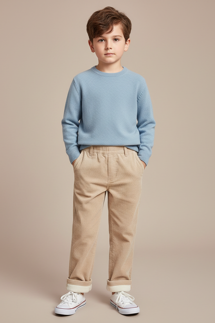 Pantalon Chino Beige Côtelé Doublé Chaud Enfant - Cordé