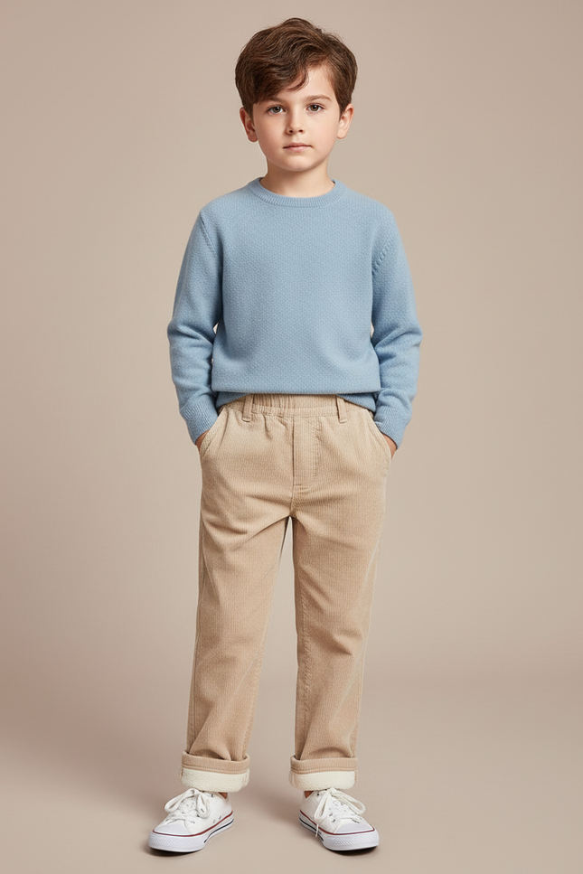 Pantalon Chino Beige Côtelé Doublé Chaud Enfant - Cordé