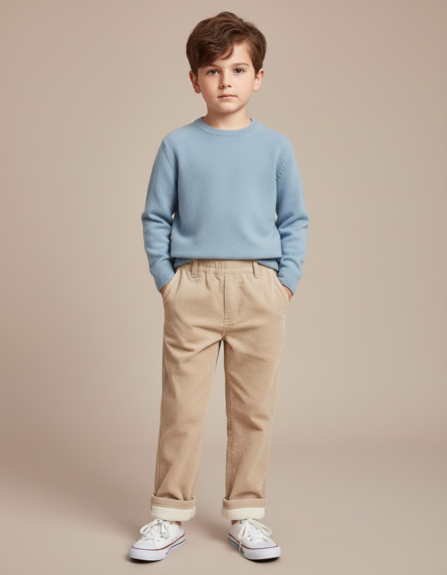 Pantalon Chino Beige Côtelé Doublé Chaud Enfant - Cordé