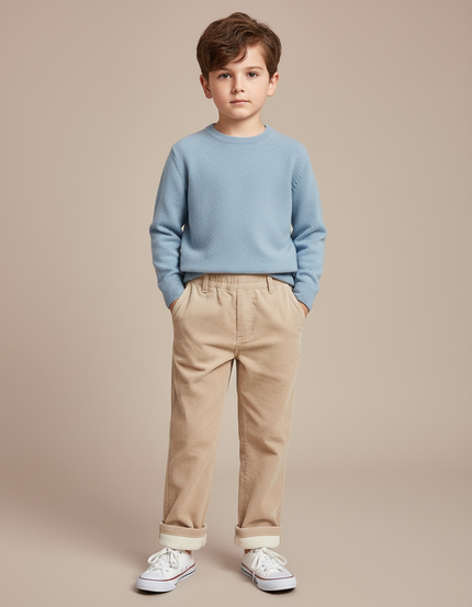 Pantalon Chino Beige Côtelé Doublé Chaud Enfant - Cordé