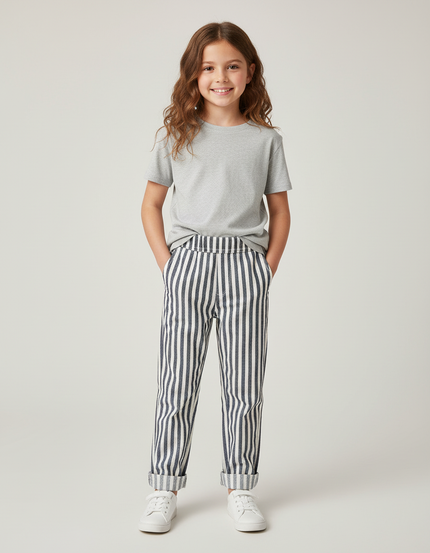 Pantalon Chino Rayé Noir Blanc Décontracté Enfant Coton - Imprimé