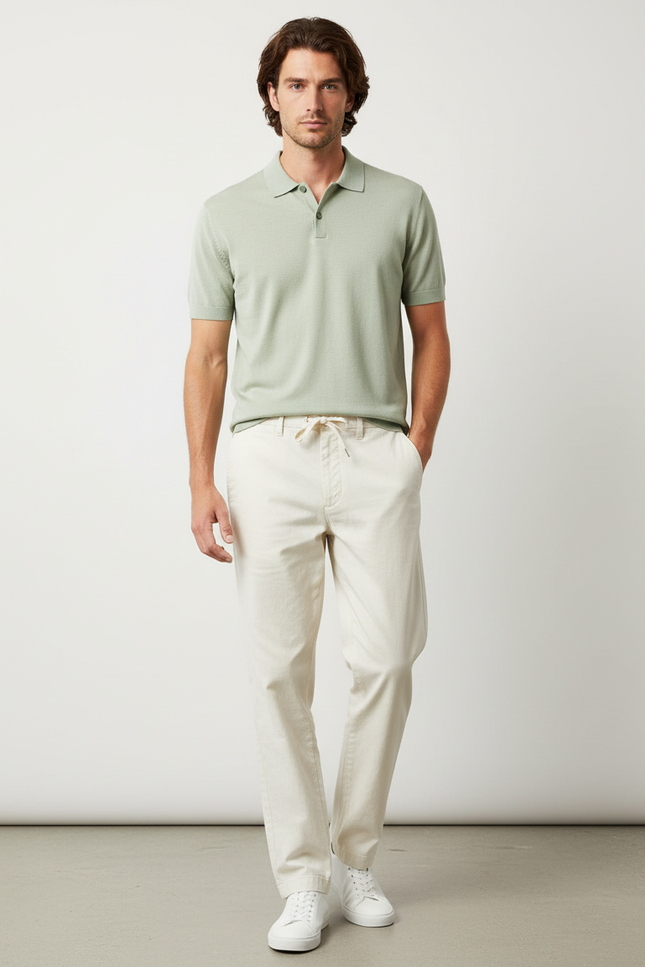Pantalon Chino Beige Coton Décontracté Coupe Droite Homme