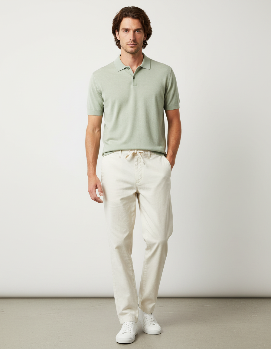 Pantalon Chino Beige Coton Décontracté Coupe Droite Homme