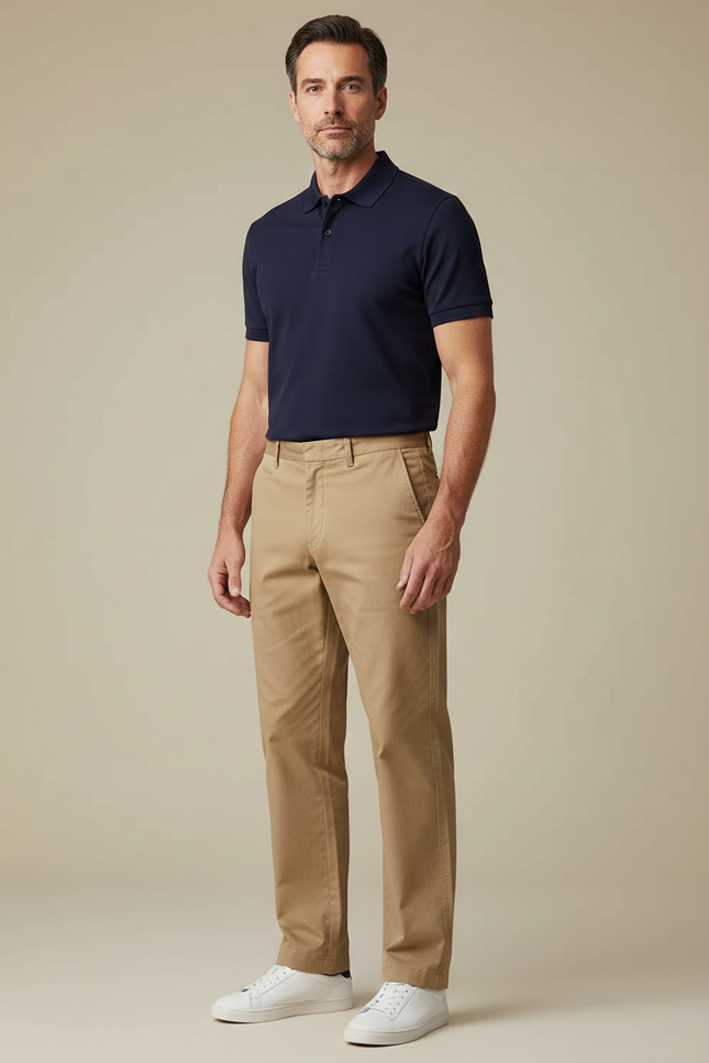 Pantalon Chino Homme Beige Coton Droit Classique