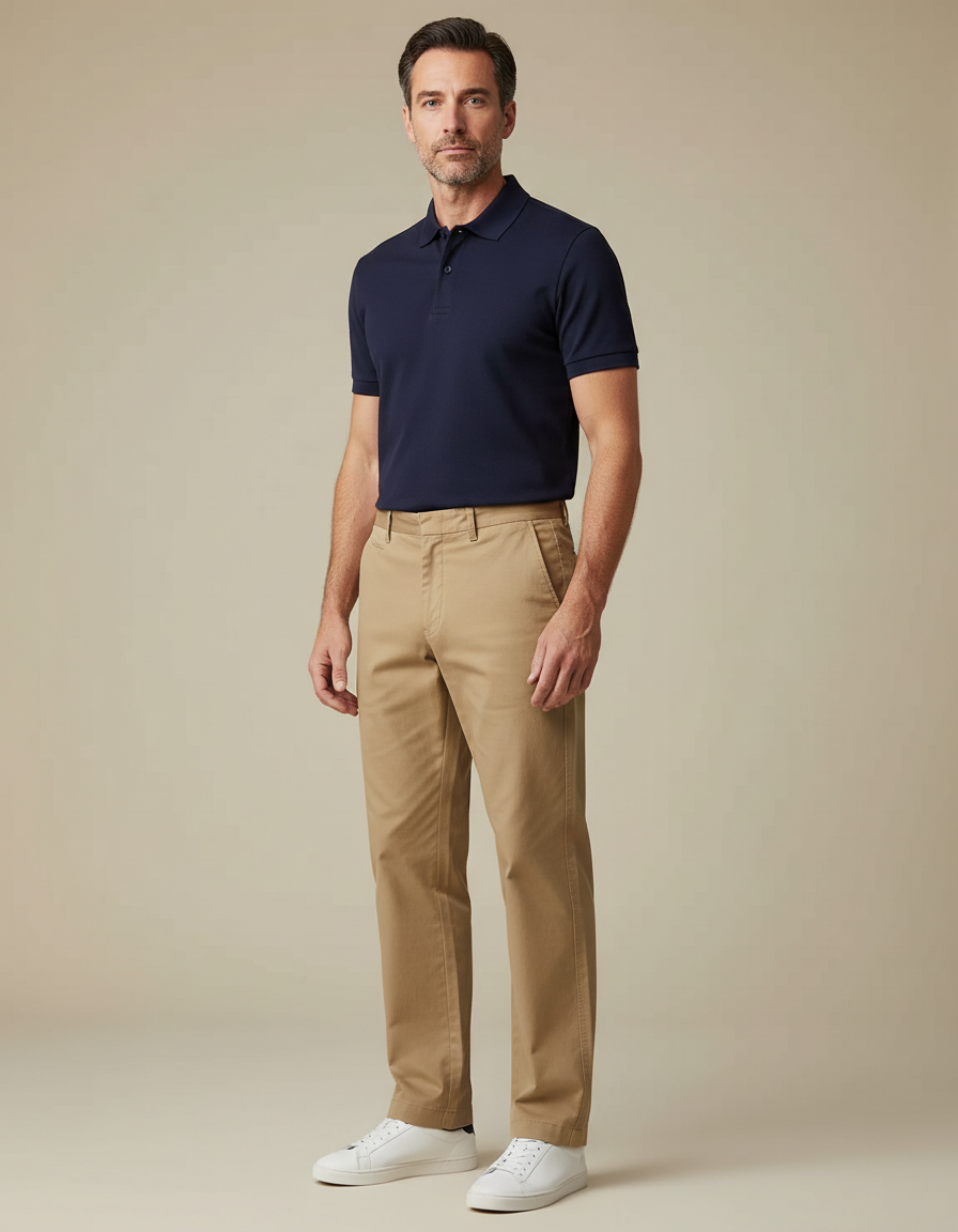 Pantalon Chino Homme Beige Coton Droit Classique