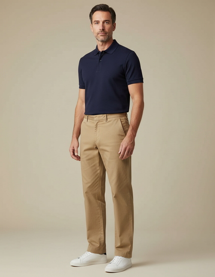 Pantalon Chino Homme Beige Coton Droit Classique