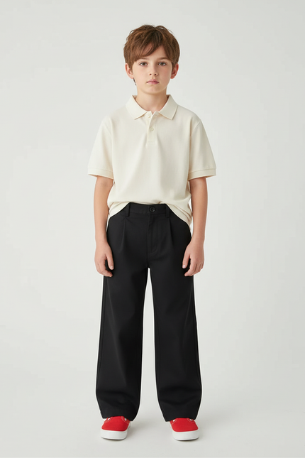 Pantalon Chino Noir Ample Décontracté Enfant - Gabardine