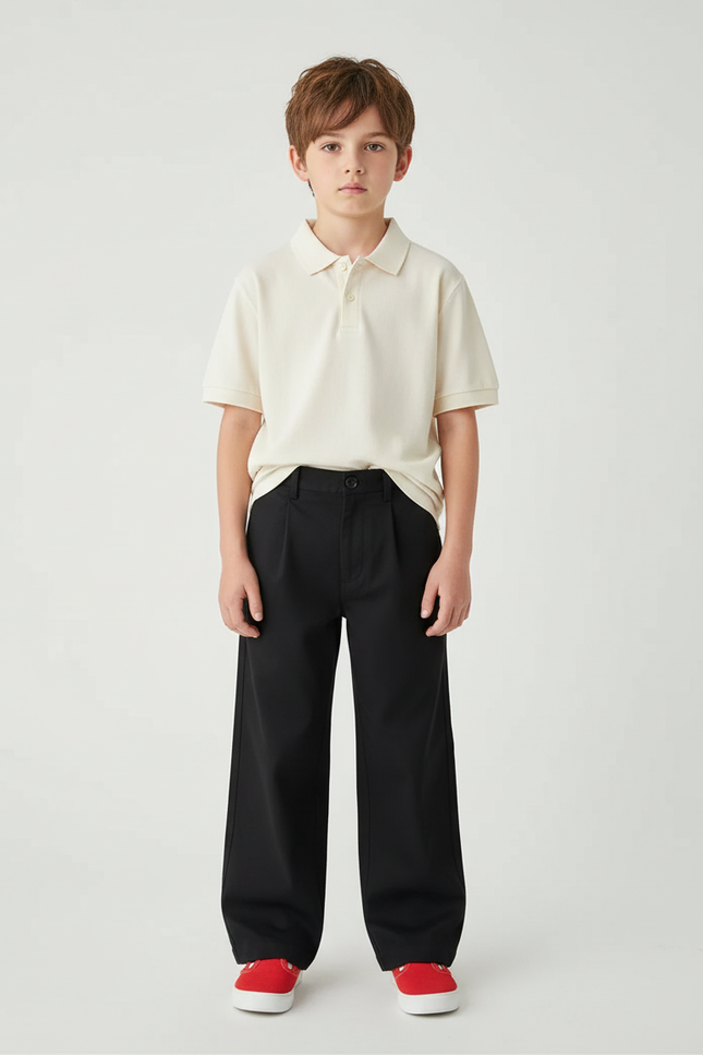 Pantalon Chino Noir Ample Décontracté Enfant - Gabardine