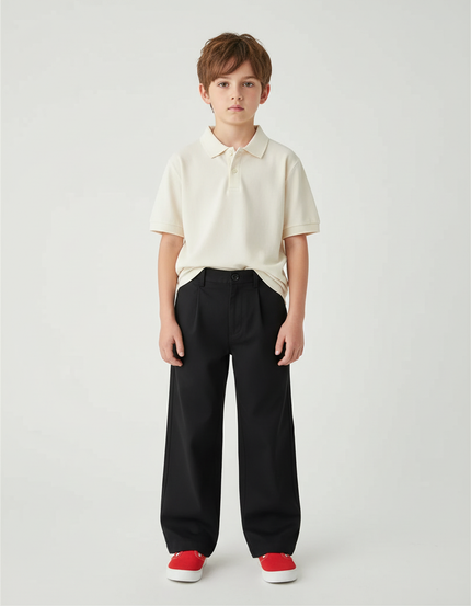 Pantalon Chino Noir Ample Décontracté Enfant - Gabardine