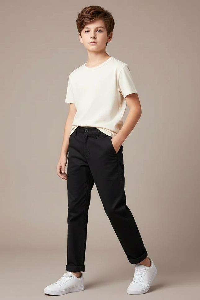 Pantalon Chino Noir Coton Droit Basique Enfant