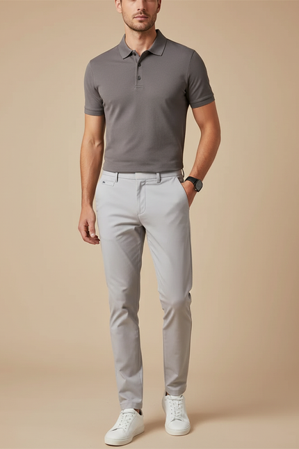 Pantalon Chino Gris Clair Slim Ajusté Décontracté - Gabardine