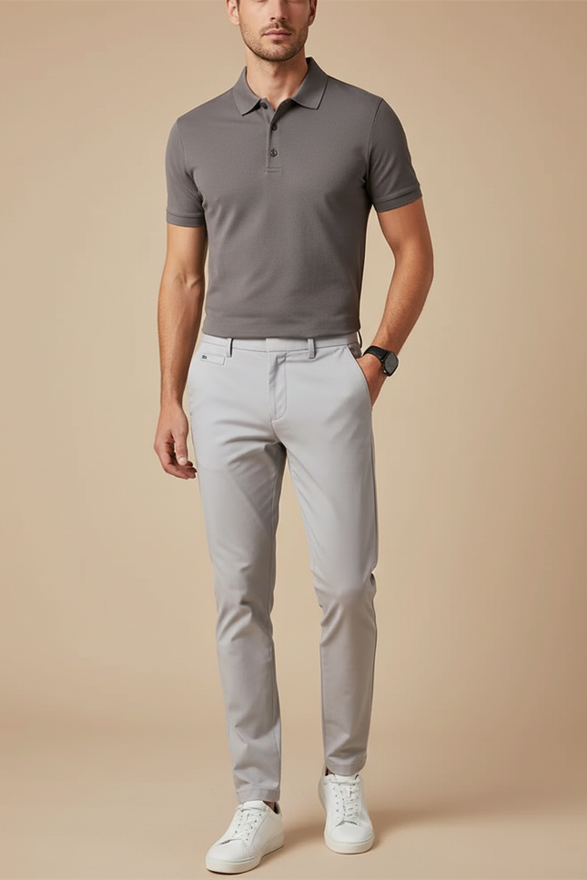 Pantalon Chino Gris Clair Slim Ajusté Décontracté - Gabardine