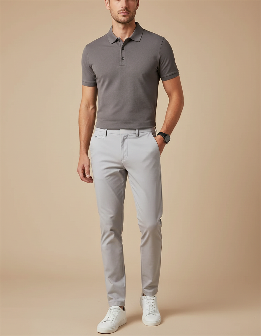 Pantalon Chino Gris Clair Slim Ajusté Décontracté - Gabardine