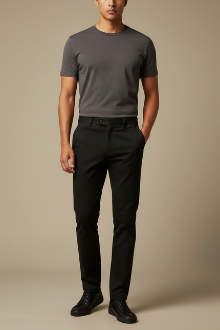 Pantalon Chino Noir Slim Élégant Coton Homme - Gabardine