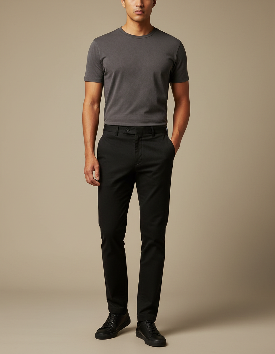 Pantalon Chino Noir Slim Élégant Coton Homme - Gabardine