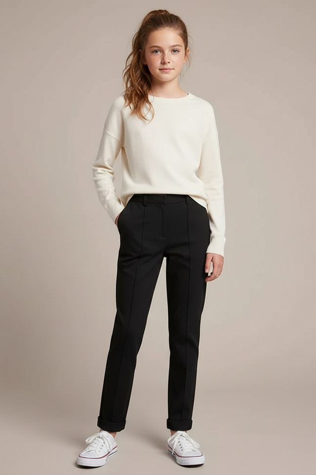 Pantalon Chino Noir Droit Coton Élégant Enfant