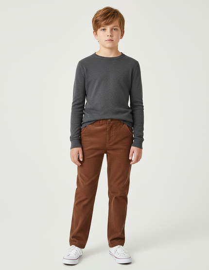 Pantalon Chino Marron Côtelé Droit Décontracté Garçon - Cordé
