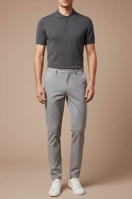 Pantalon Chino Gris Clair Slim Extensible Homme - Gabardine