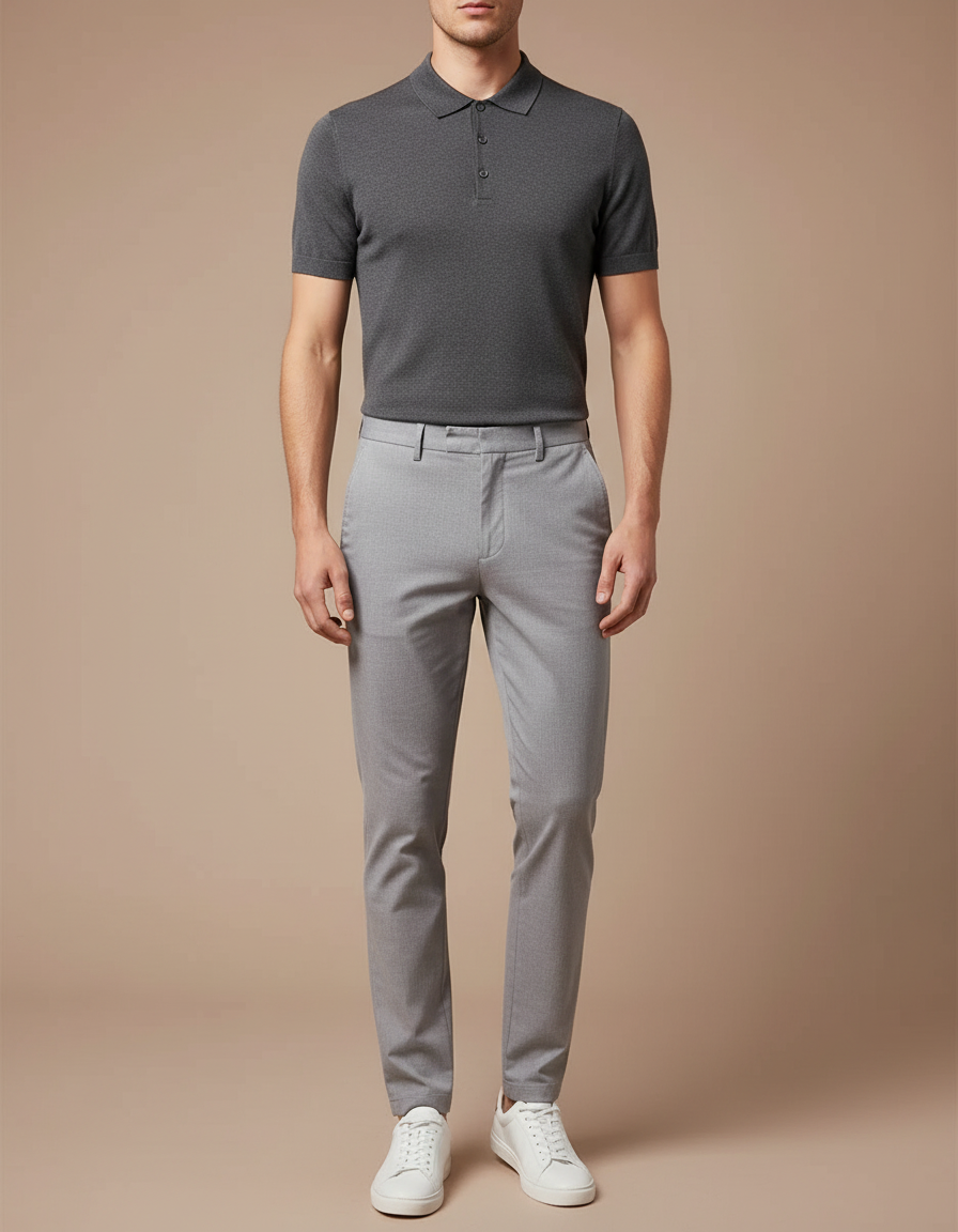 Pantalon Chino Gris Clair Slim Extensible Homme - Gabardine