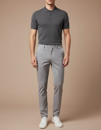 Pantalon Chino Gris Clair Slim Extensible Homme - Gabardine
