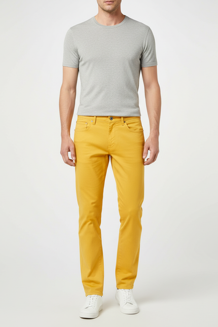 Pantalon Chino Homme Jaune Moutarde Slim Coton Stretch