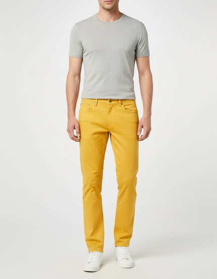 Pantalon Chino Homme Jaune Moutarde Slim Coton Stretch